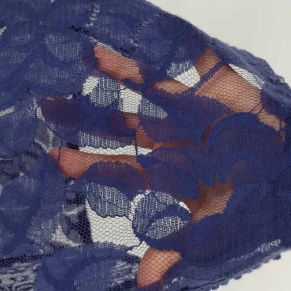Lauren Conrad brocade and lace blue sheer blouse top size medium short sleeve - Picture 4 of 9